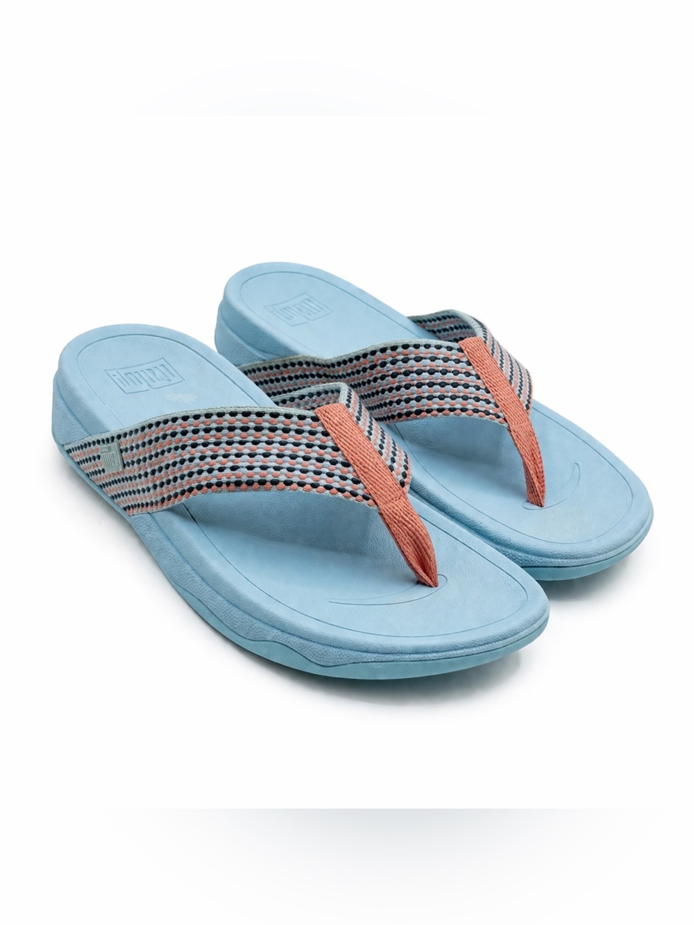 FitFlop Surfa Fabric Cushioned Sandals Blue Coral Striped Comfort Flip Flops